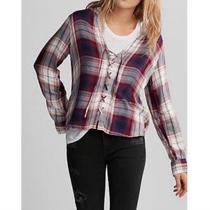 EXPRESS Plaid Lace Up Long Sleeve Shirt Size S